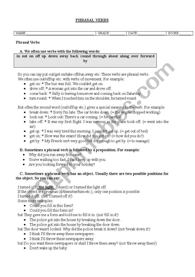 phrasal verbs worksheet