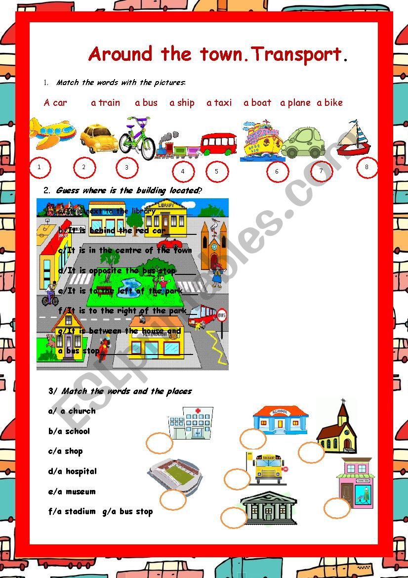 Around the town. Transport. worksheet