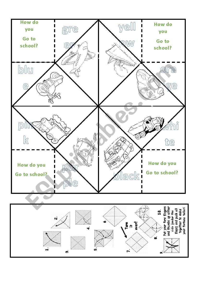 Transports fortune teller worksheet