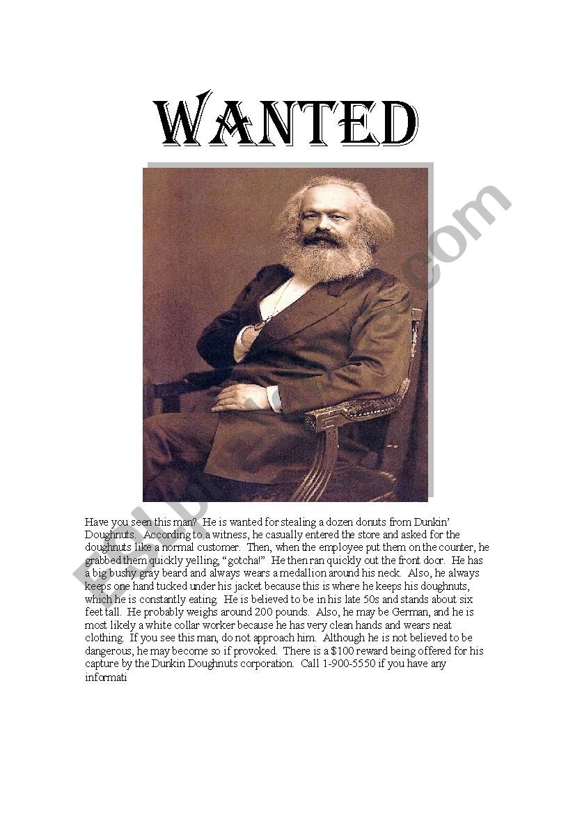 Wanted Poster worksheet