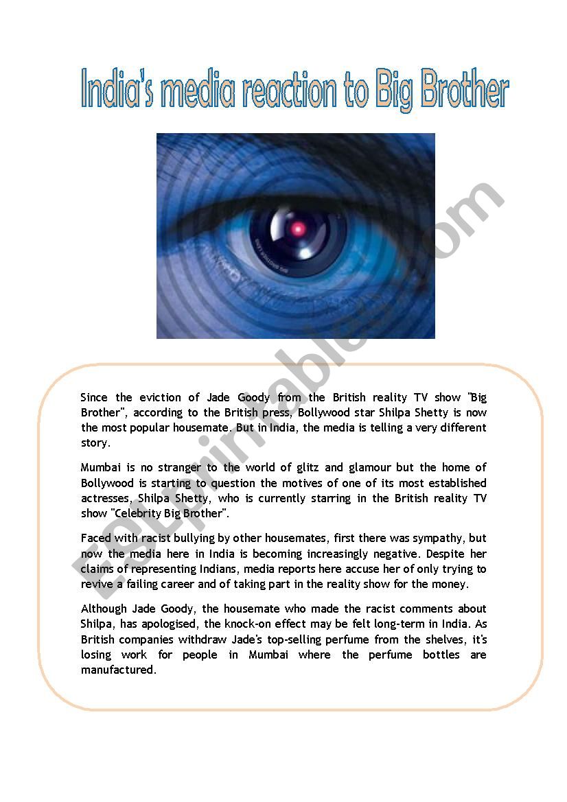 IndiaÂ´s media reaction to Big Brother