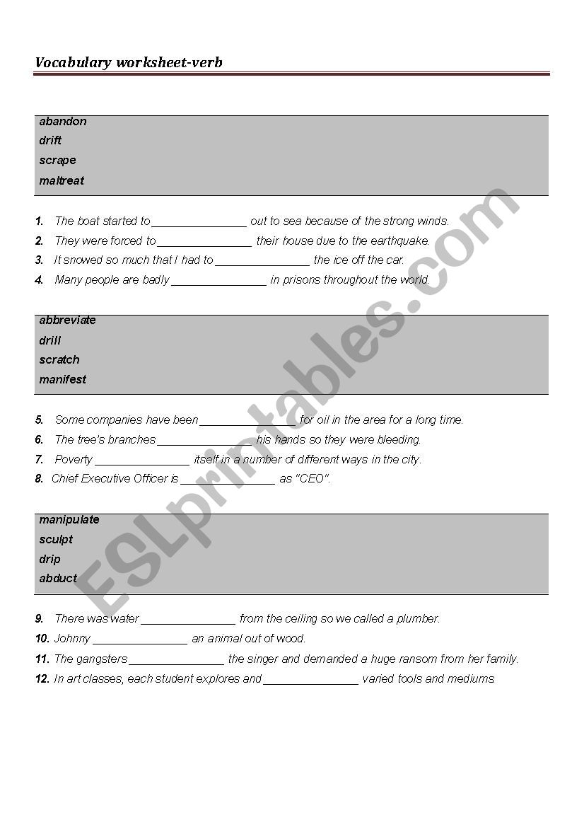 Vocabulary worksheet worksheet
