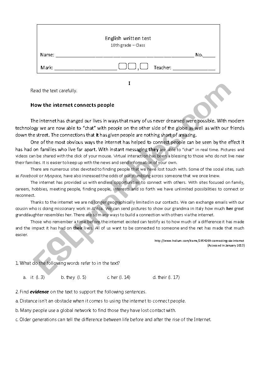 Test about Internet and media-10th grade