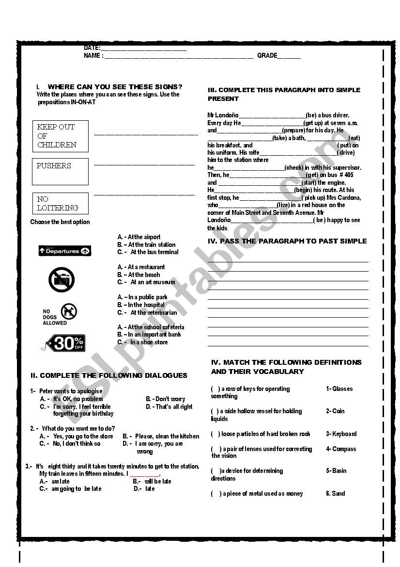 Mixed tenses multiple choice worksheet