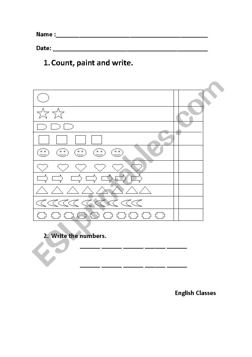 Numbers worksheet