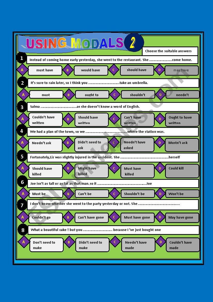 using  modals  worksheet