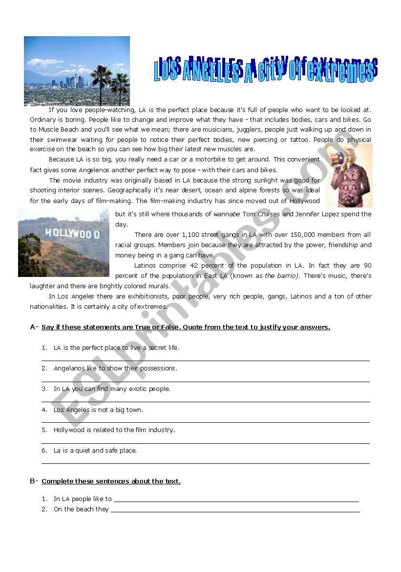 L.A. a city of extremes worksheet