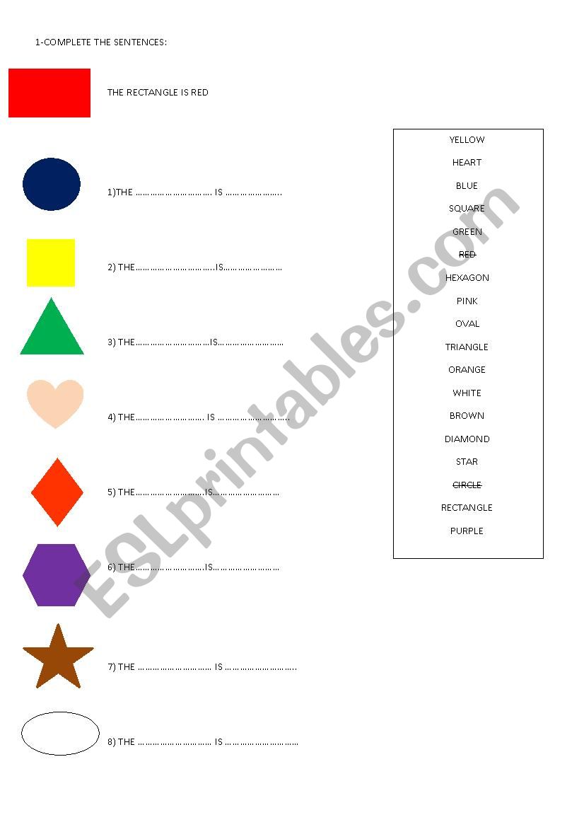 SHAPES AND COLOURS worksheet