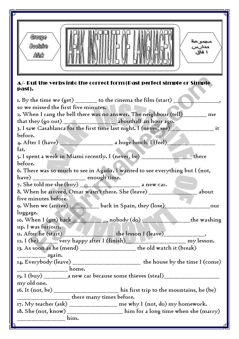 grammar worksheets: all past tenses review