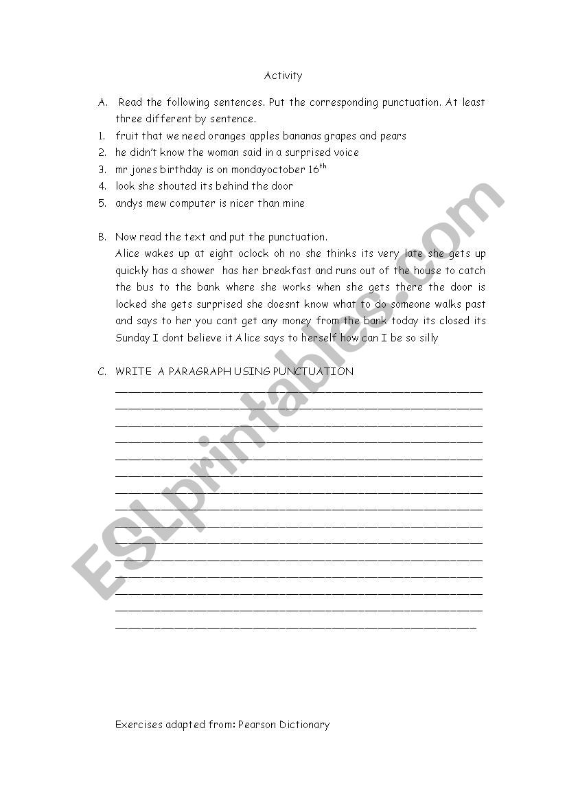 PUNCTUATION EXERCISES worksheet