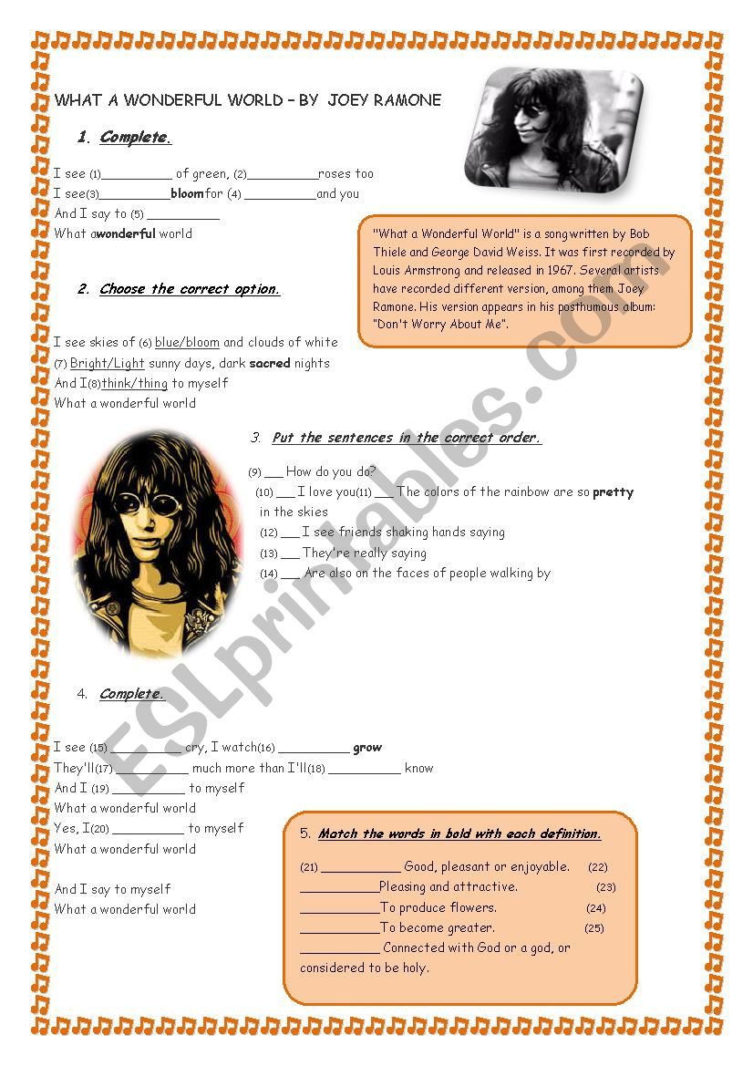 What a wonderful world worksheet