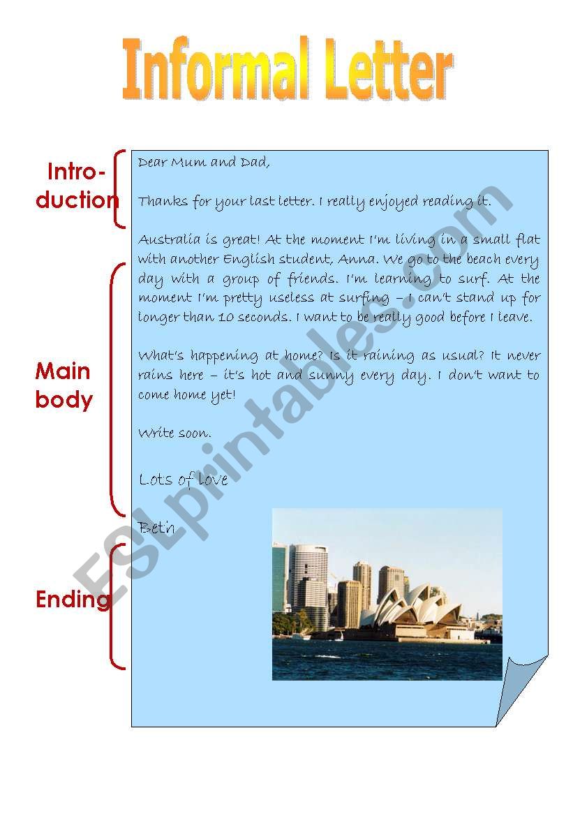 Informal letter worksheet