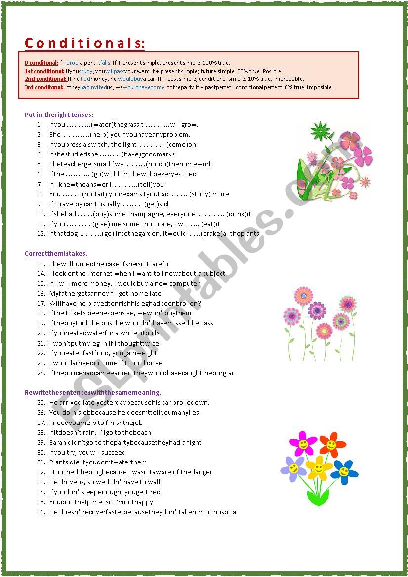 Conditionals 0, 1, 2, 3 worksheet