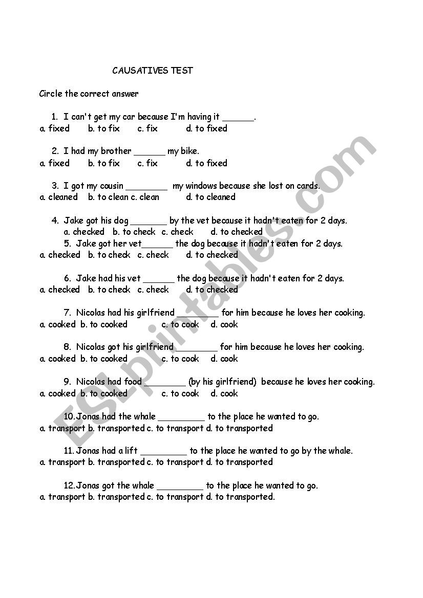 Causatives (3 types) Test (multiple choice)