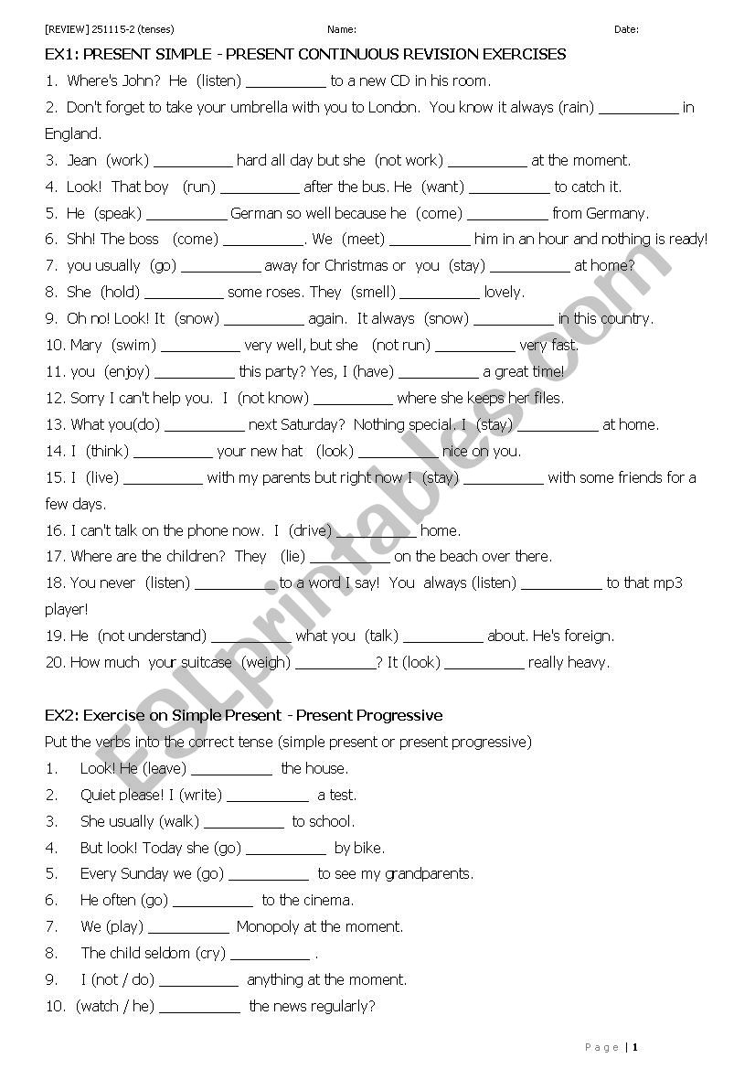 Review Present Simple and Continuous