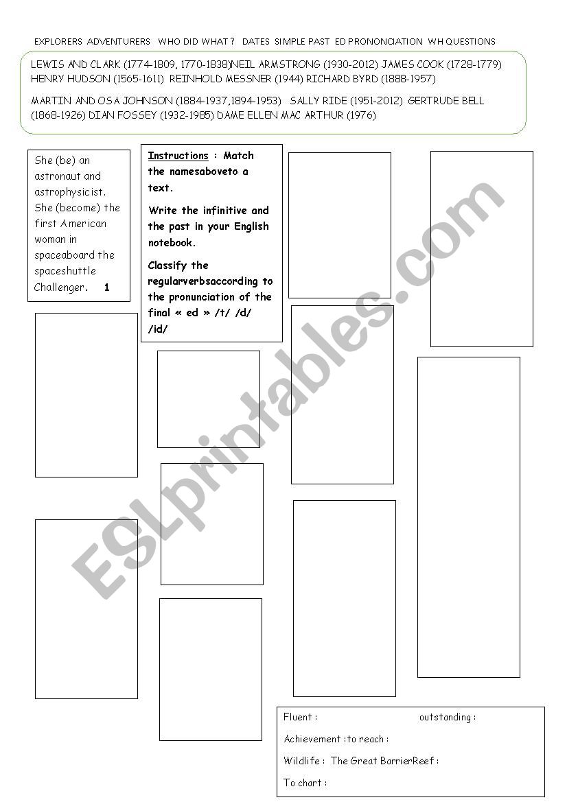 Explorers and Adventurers worksheet