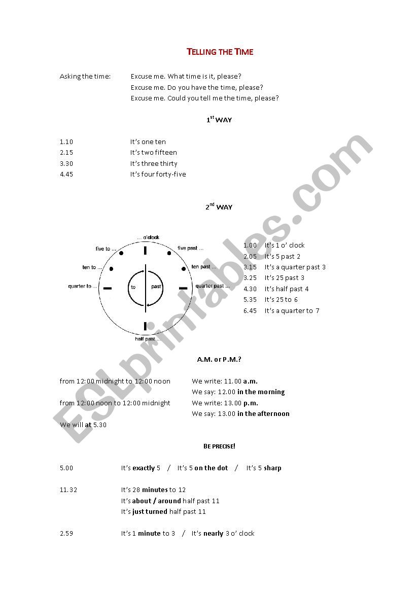 Telling the time worksheet