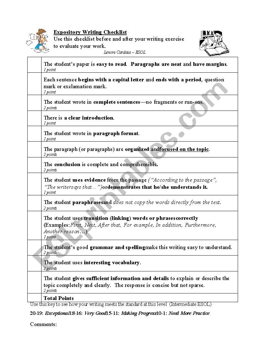Writing Checklist / Rubric for Proofreading