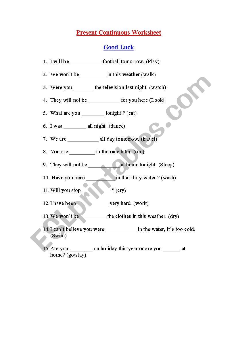 Present Continuous worksheet worksheet