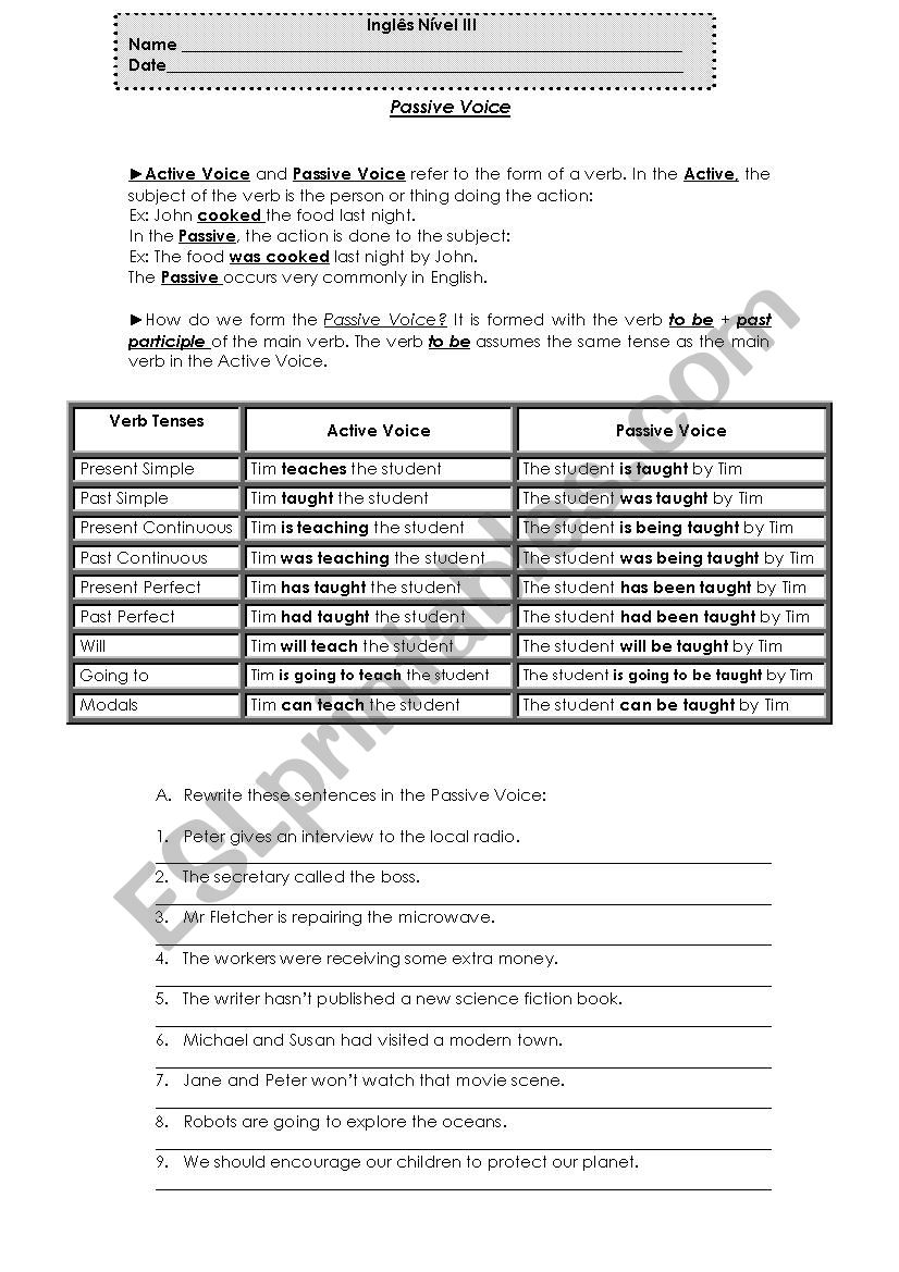 Passive voice worksheet