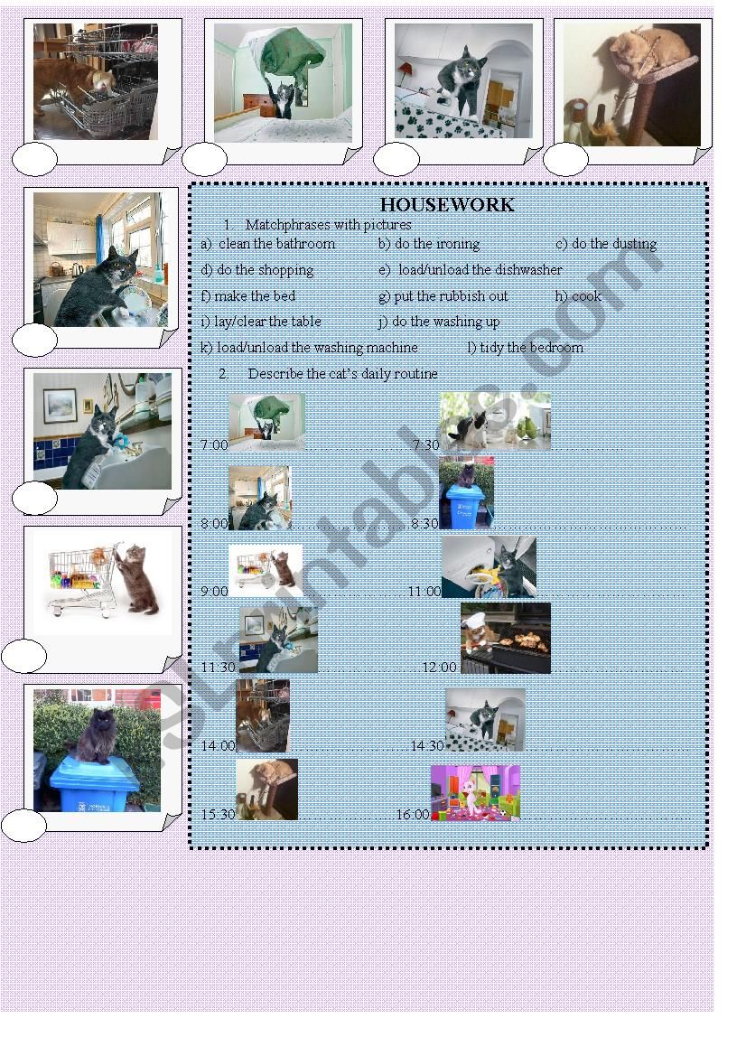 Housework with cats worksheet
