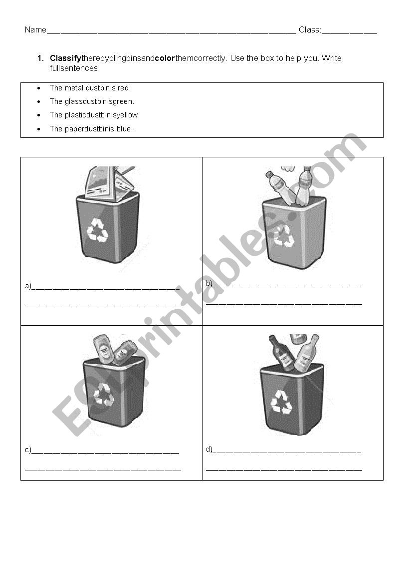 Color the Dustbin correctly worksheet