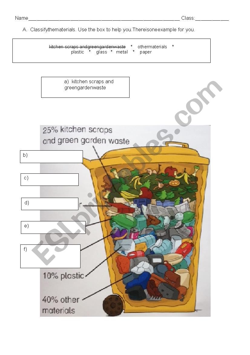 CLassify into paper, plastic, metal etc