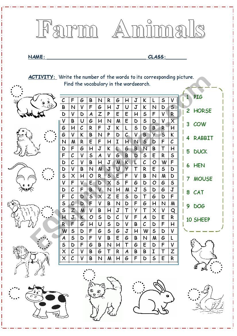 farm animals worksheet