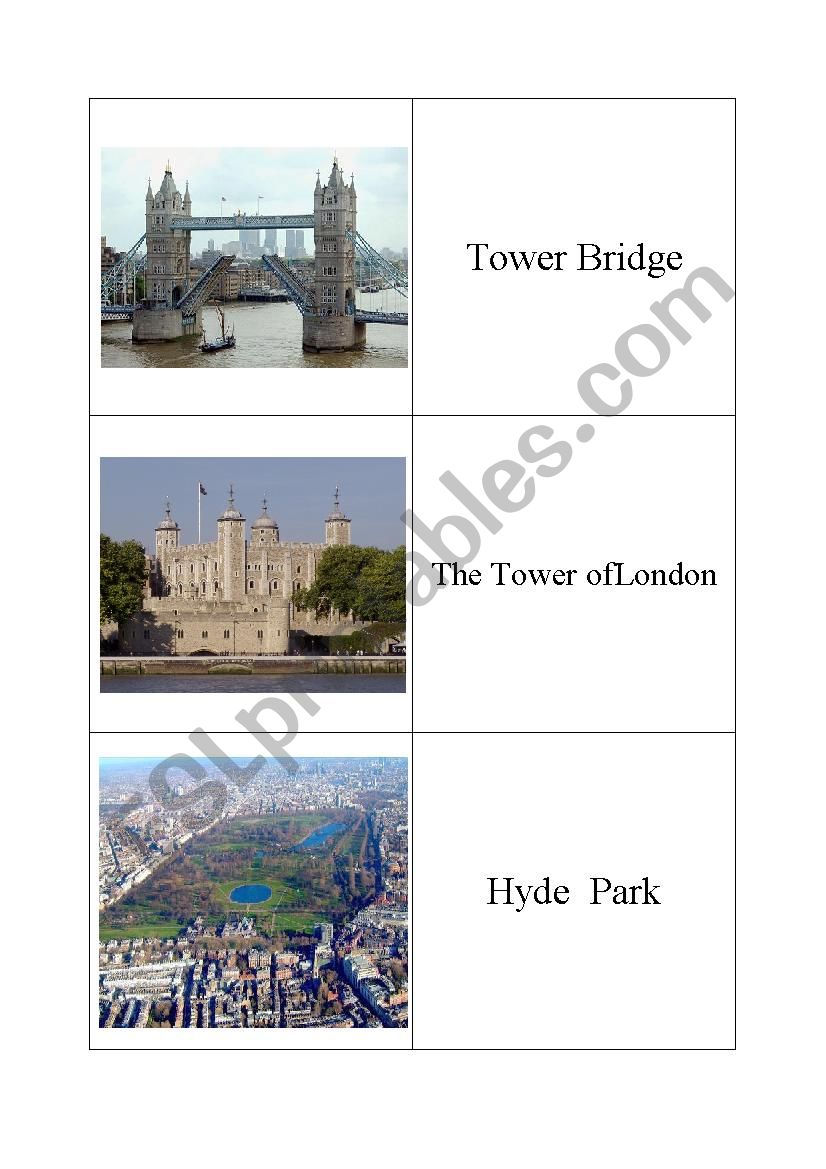 London, UK sights 1 (of 2) worksheet