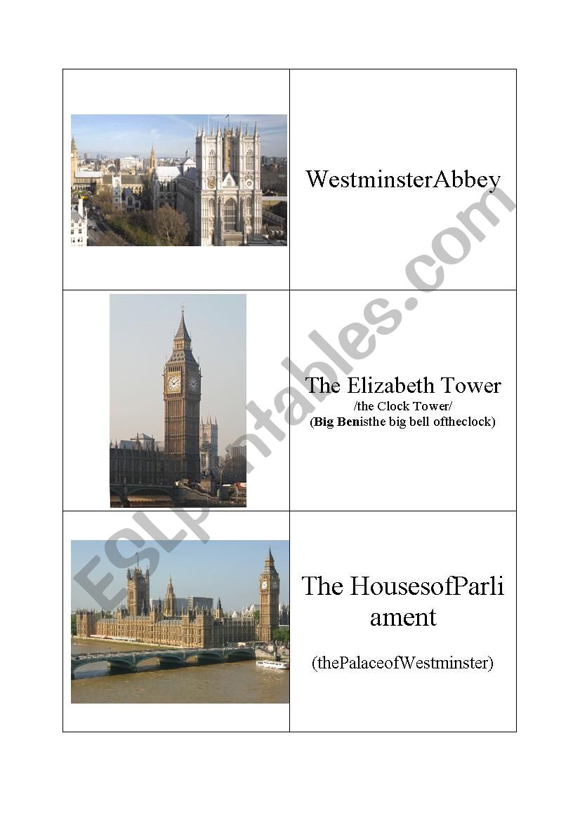 London, UK sights 2 (of 2) worksheet