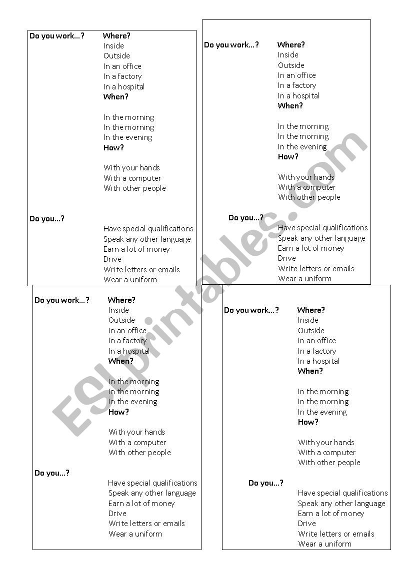 Work questions worksheet