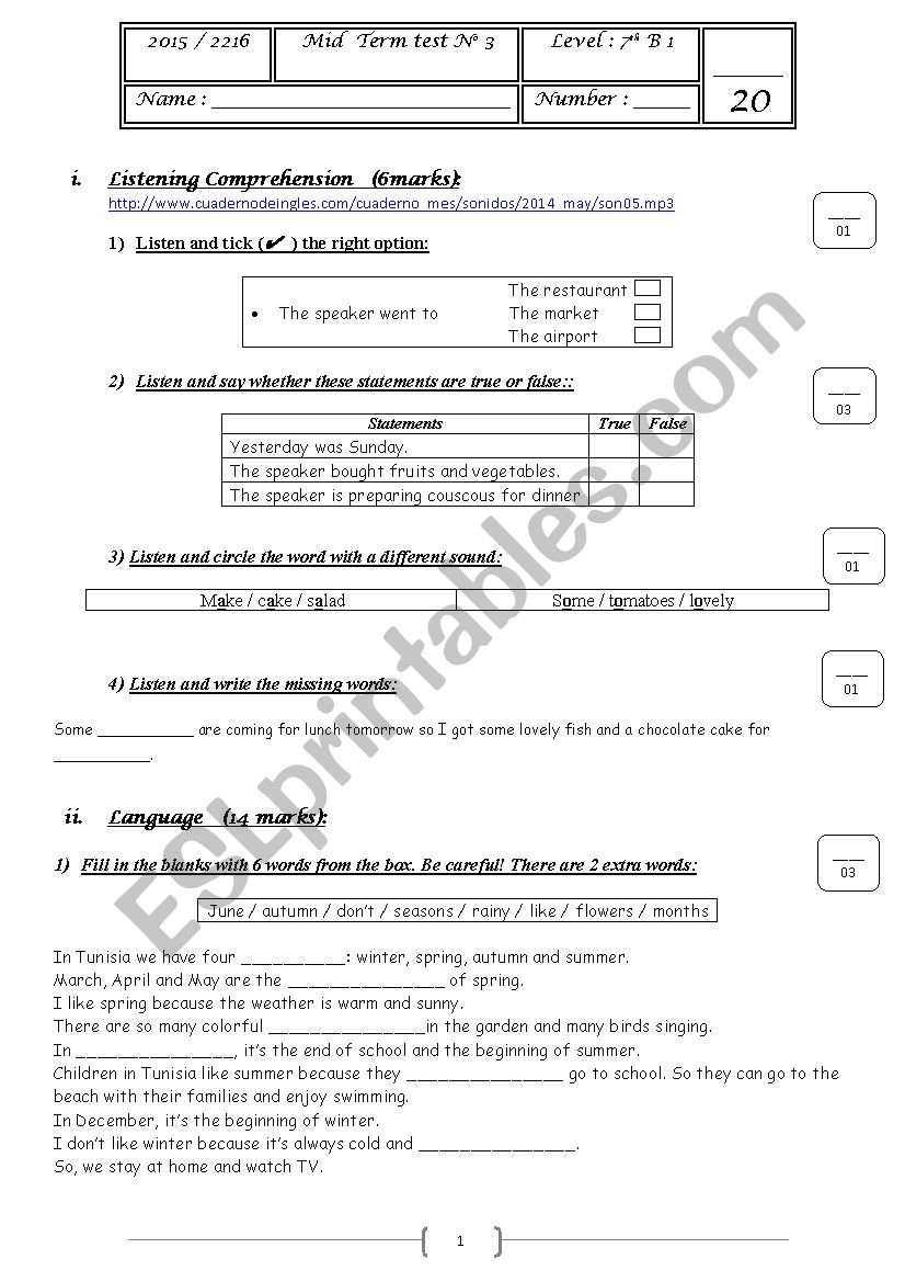 partial test 3 for 7th formers