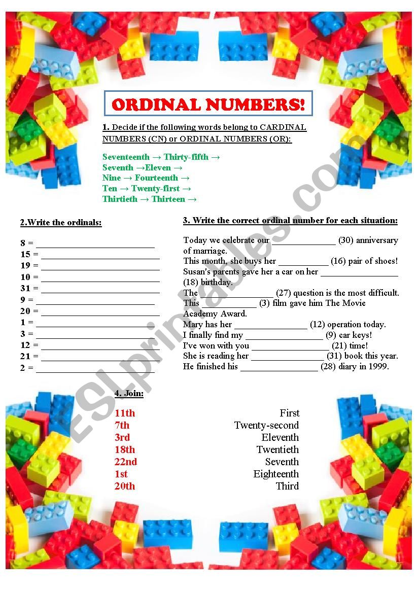 ORDINAL NUMBERS worksheet
