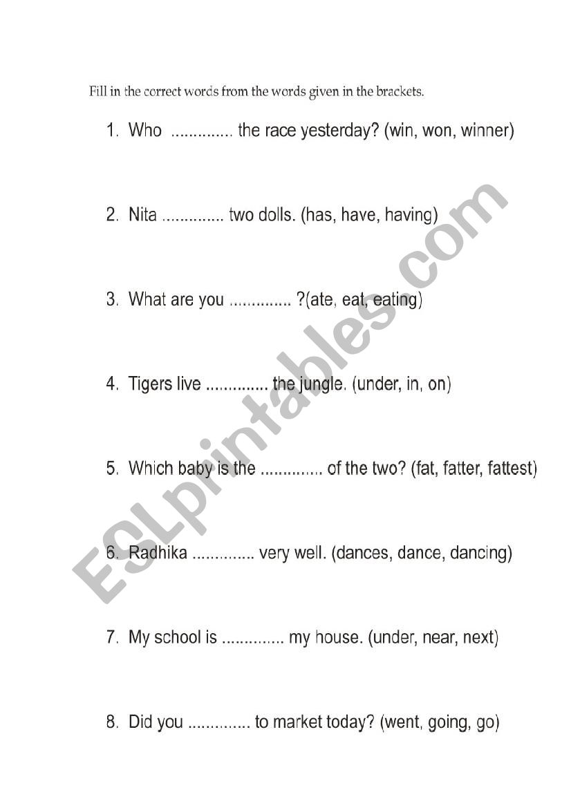 Complete worksheet