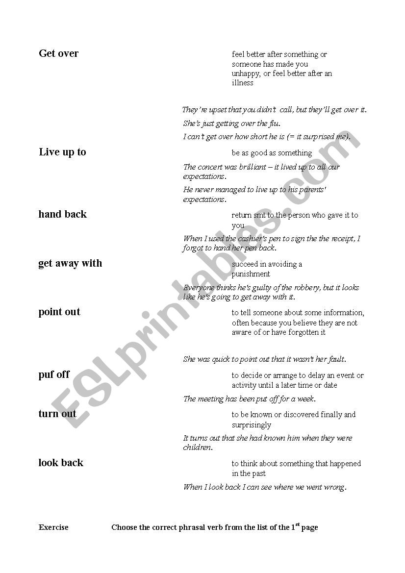 Phrasal verbs  worksheet