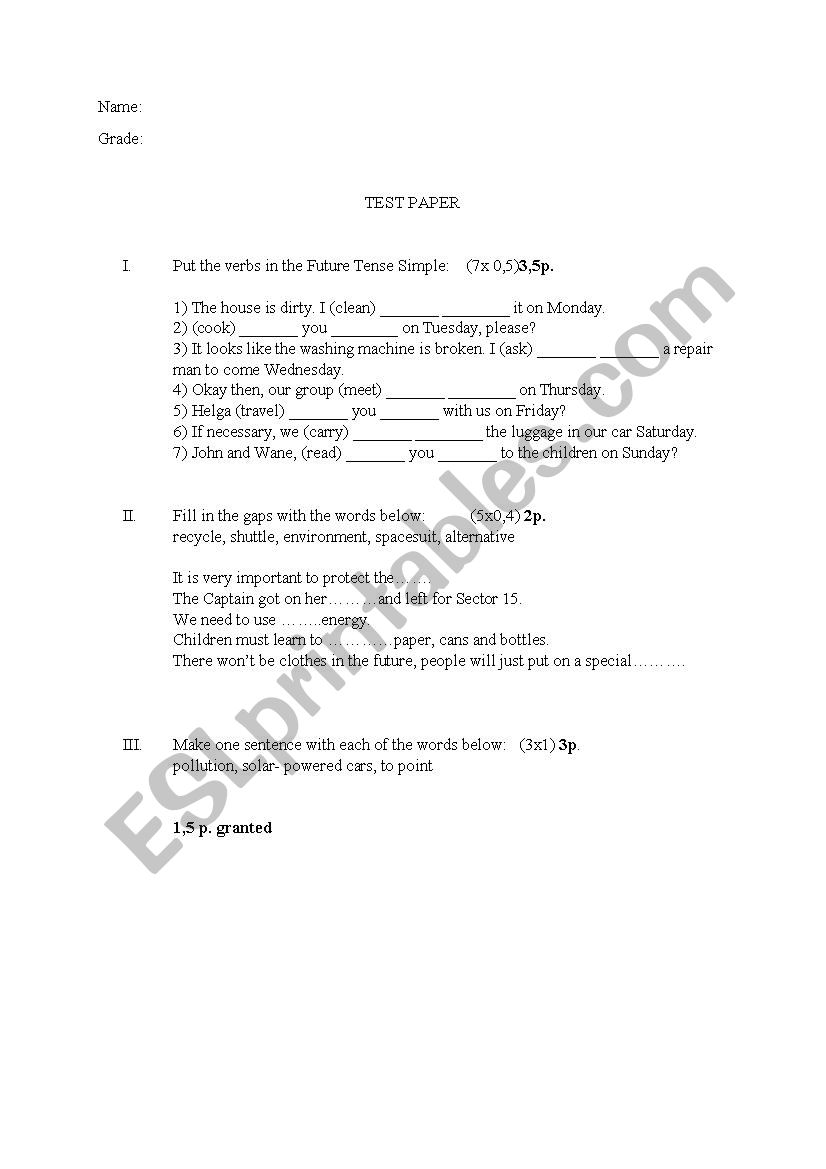 Test Paper worksheet