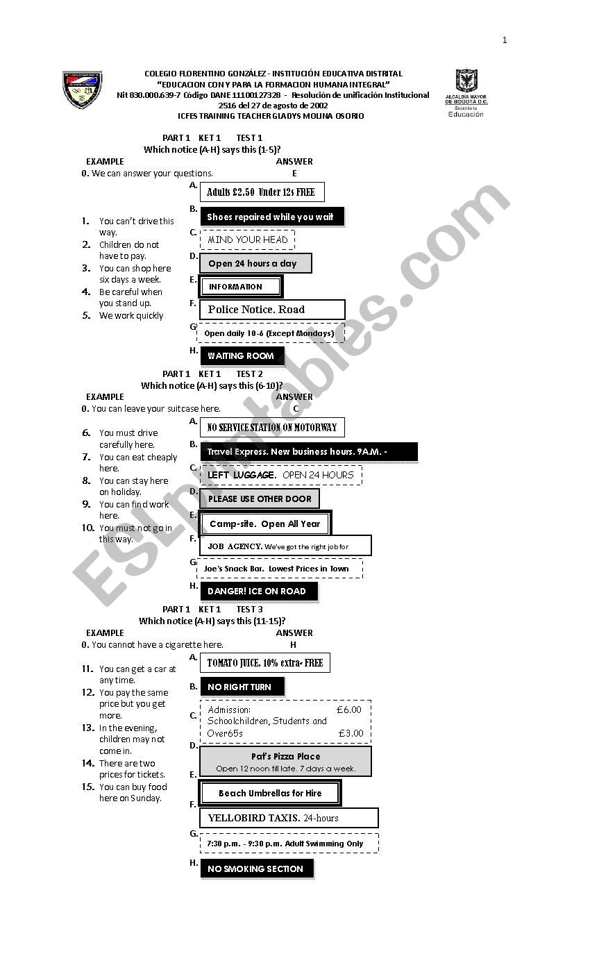 testing part 1 worksheet