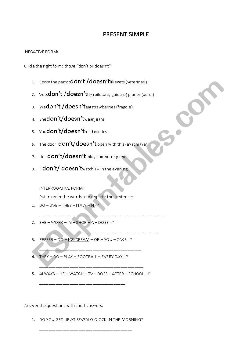 present simple worksheet