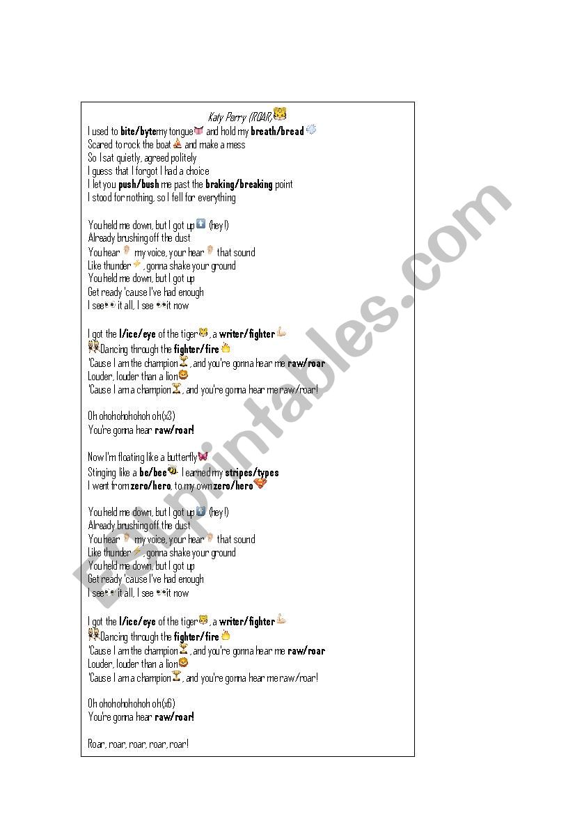 Homophones Katy Perry Song worksheet