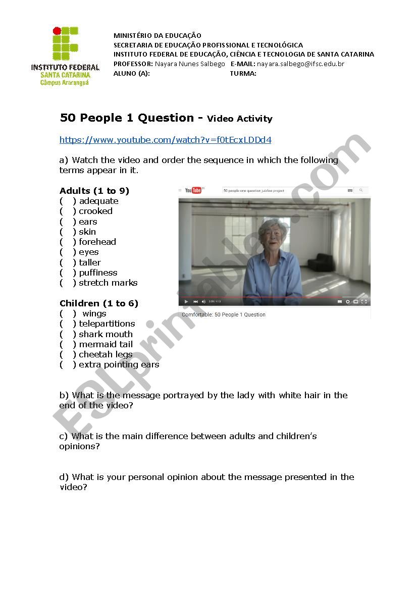 50 People 1 Question Video Activity