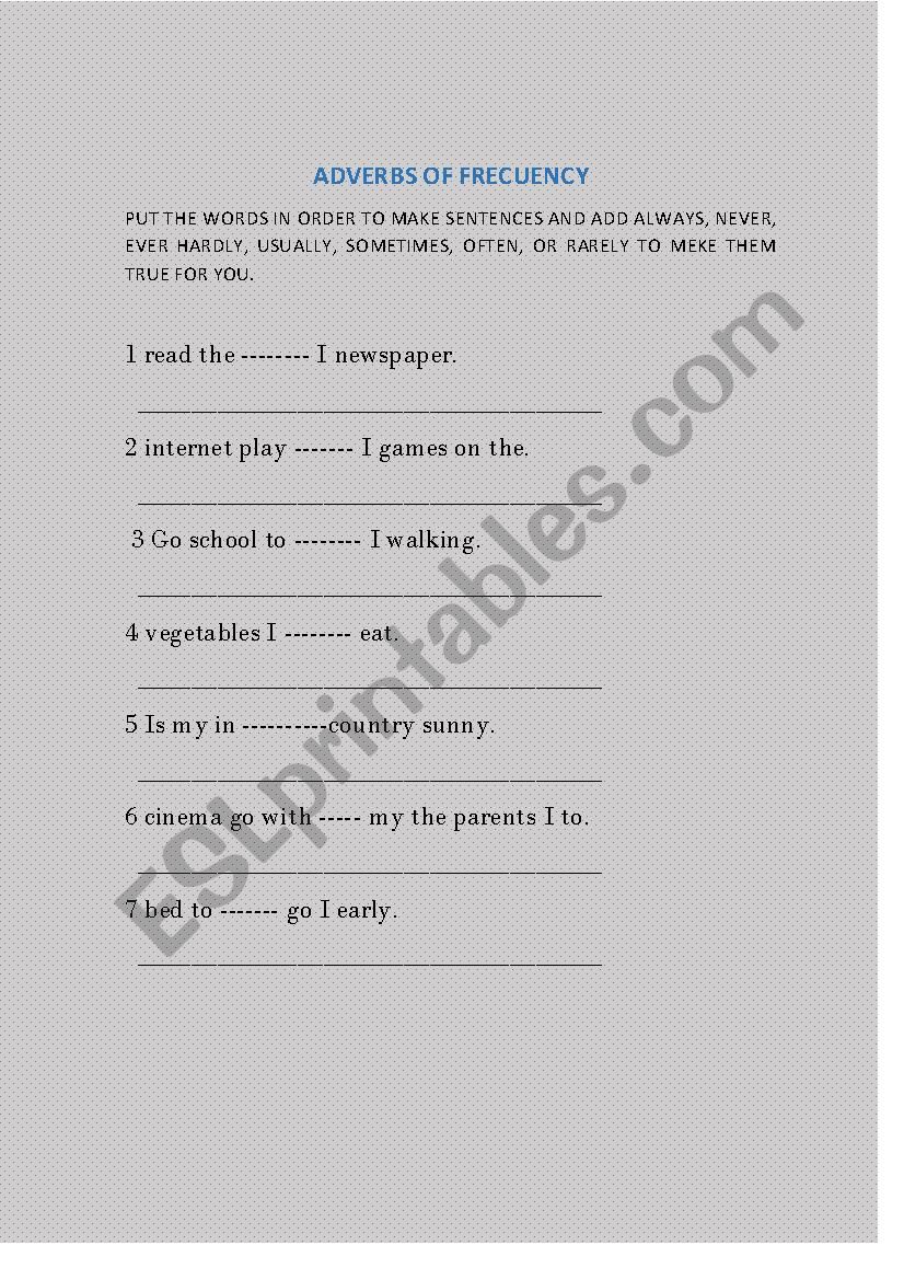 adverbs of frecuency worksheet