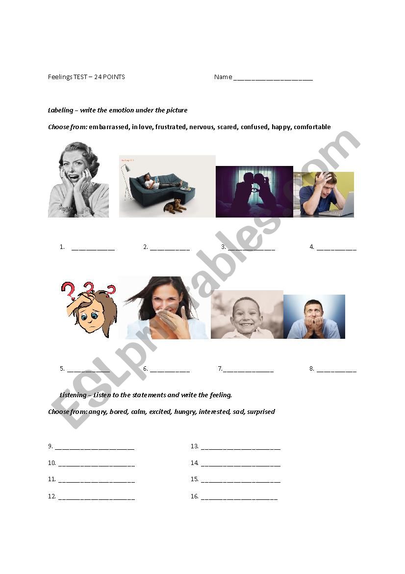 Feelings Test worksheet