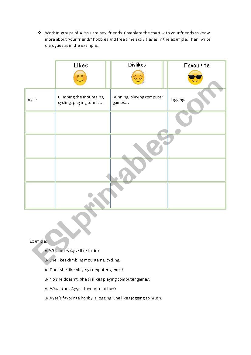 Likes and Dislikes worksheet