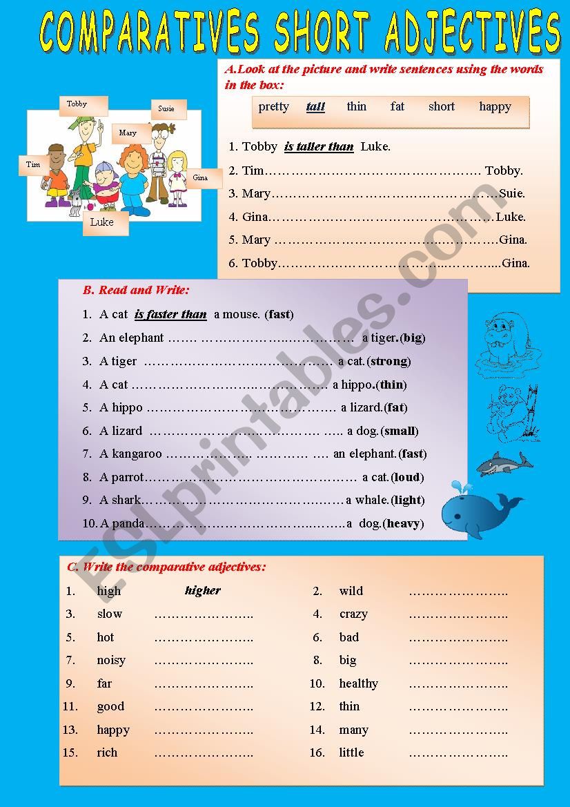 Comparative short adjectives worksheet