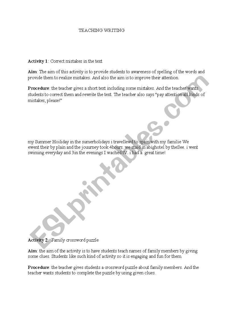 writing lesson plan worksheet