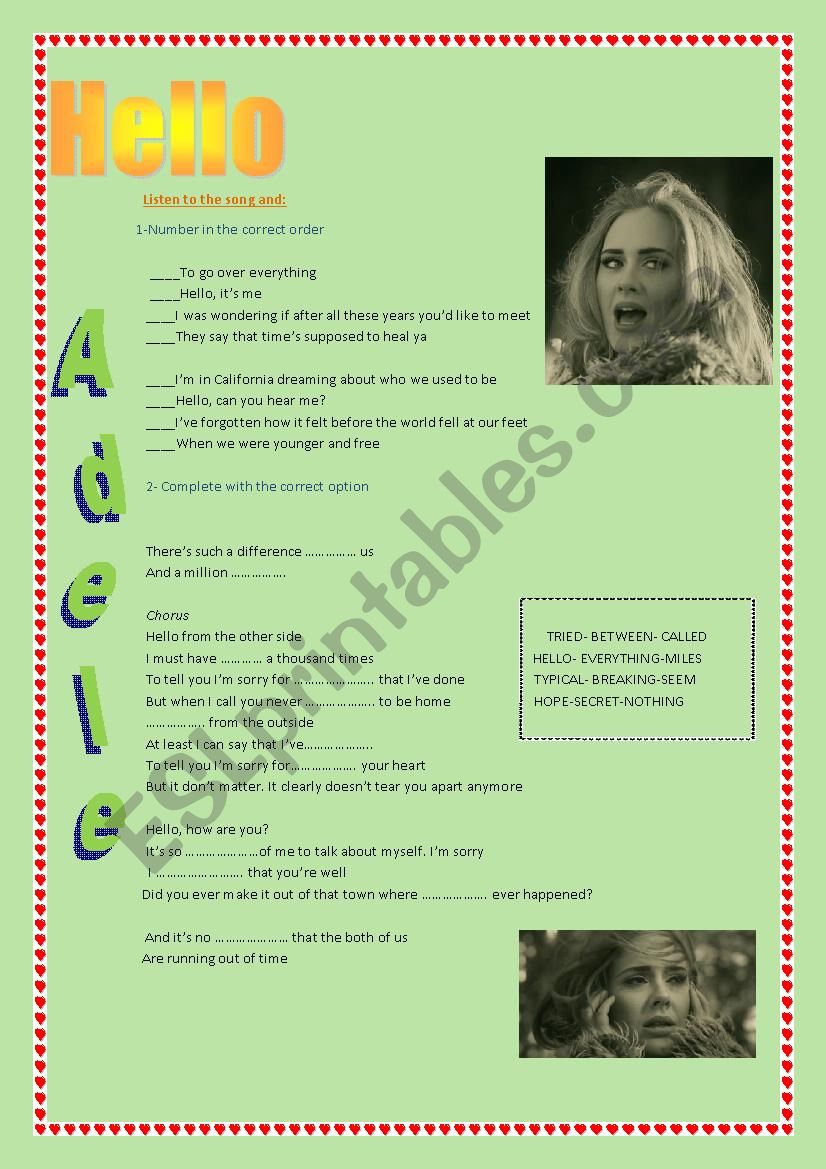 Hello- Adele worksheet