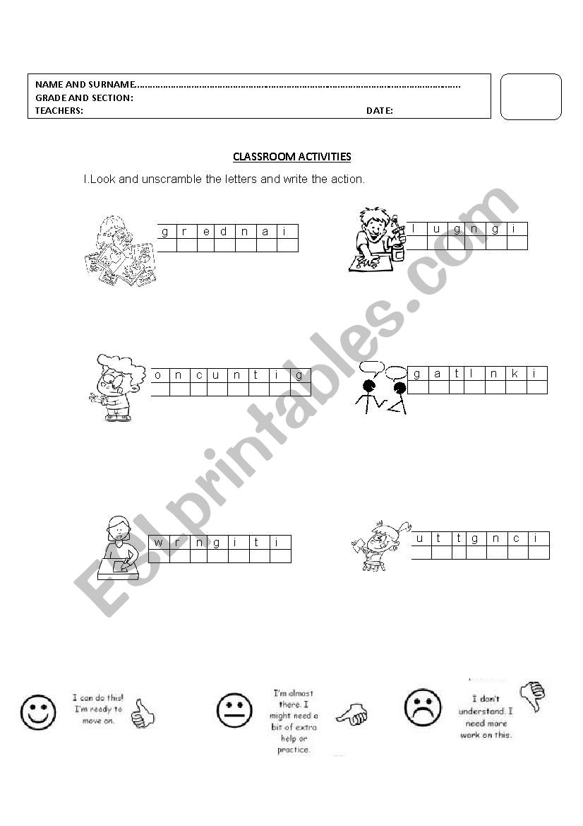 Classroom activities  worksheet