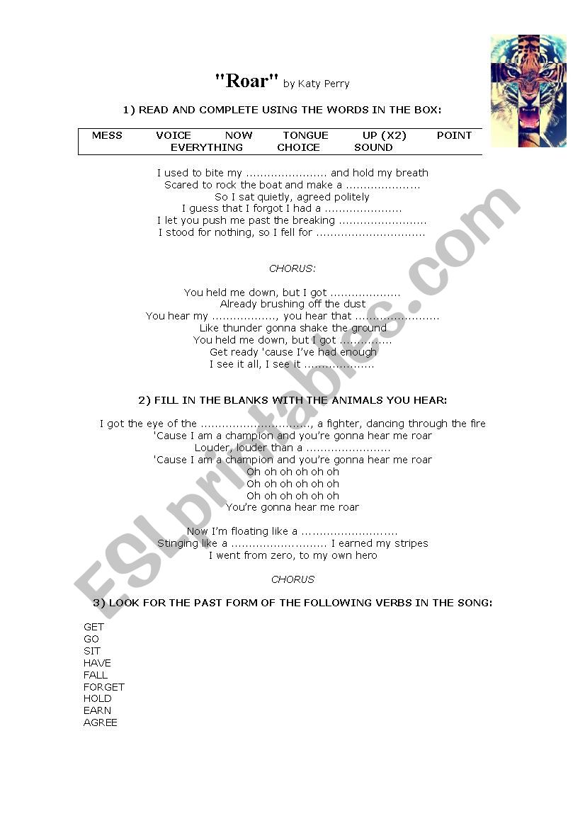 Roar- Song worksheet