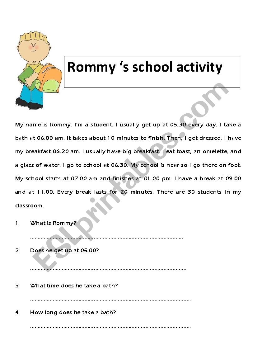 Rommys school activity worksheet