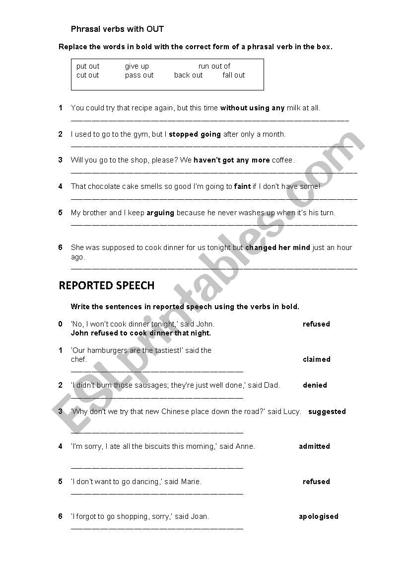 Phrasal verbs with out and Reported Speech